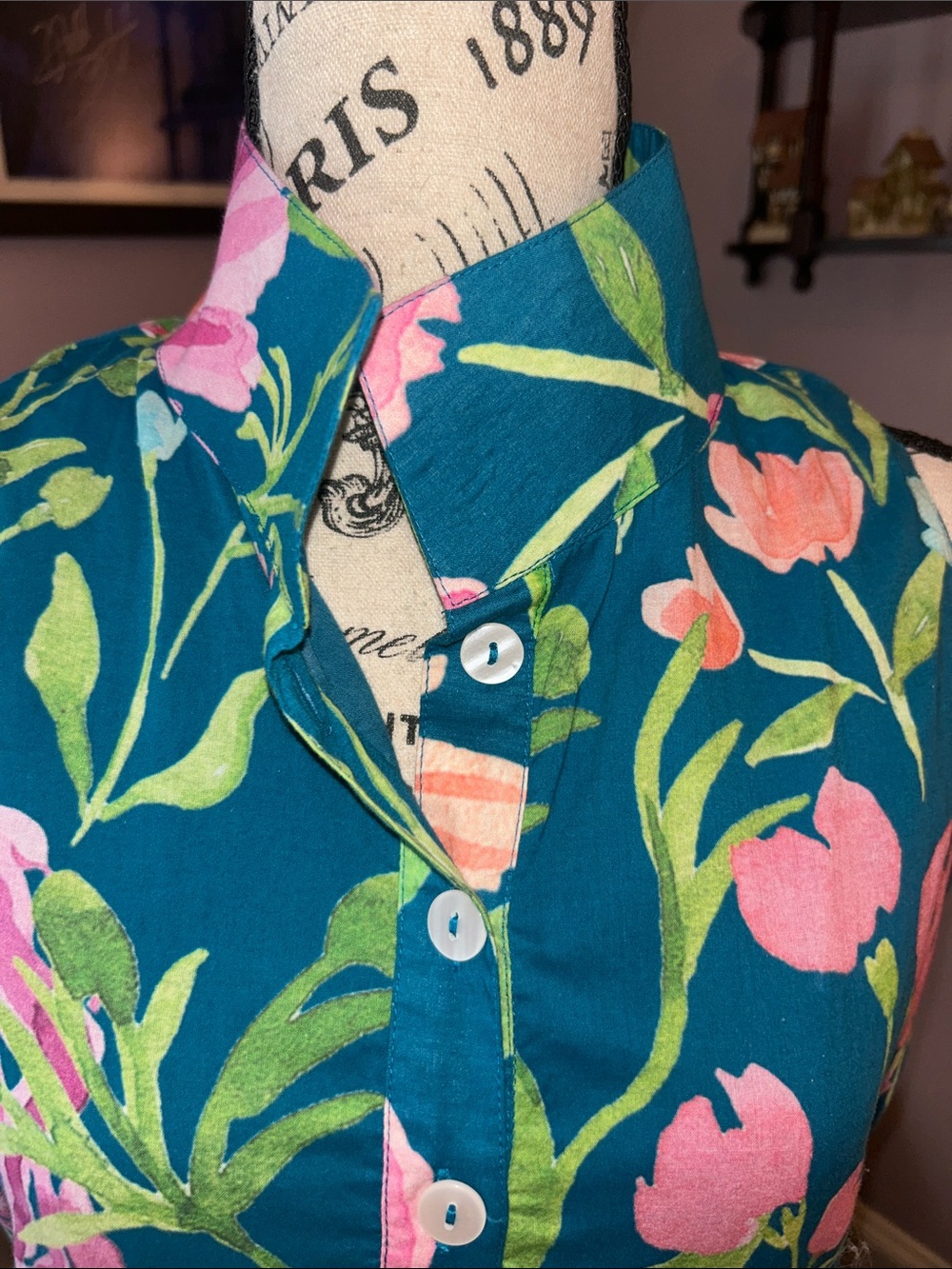 Holly Shae Samantha Dress Floral Sleeveless Maxi with Pink & Green Blooms - Picture 7 of 8